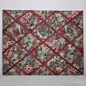 Muted Floral French Memo Board w/ Red Accents Handmade In VT 16x20in NWOT